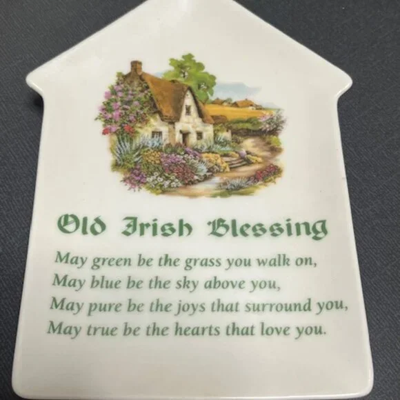 VTG Old Irish Blessing Ceramic Wall Hanging Cottage Scene Plaque Art 4.4"x6.5" - Picture 6 of 11